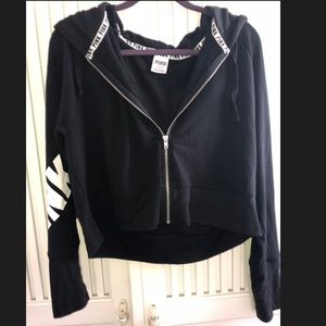NWOT Victoria’s Secret Cropped Black Zip-up Hoodie
